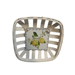 Farmhouse Tobacco Basket – Whitewashed Wood Wall Decor with Lemon Print